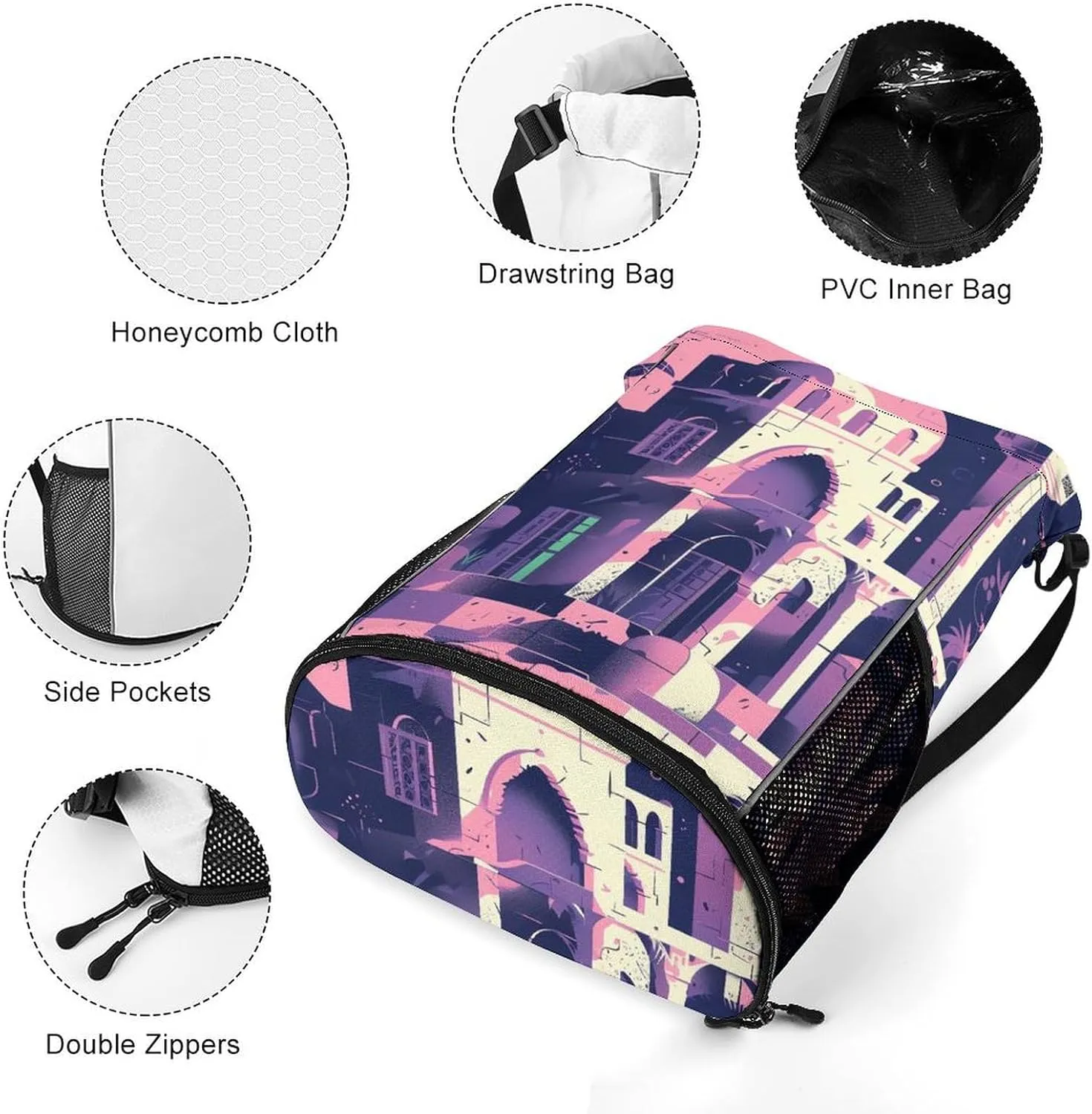 Drawstring Backpack for Traditional Architecture Gym Sports Drawstring Bag Swim String Bag with Side Pocket