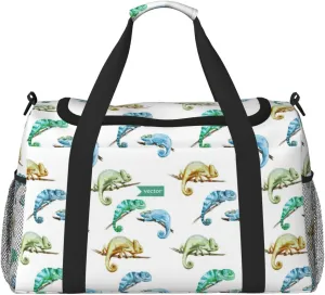 Duffle Bag for Travel, Colorful Cute Chameleon Lizard Weekender Overnight Duffel Bag, Carry On Bag Gym Bag for Women Men, Personal Item Travel Bag