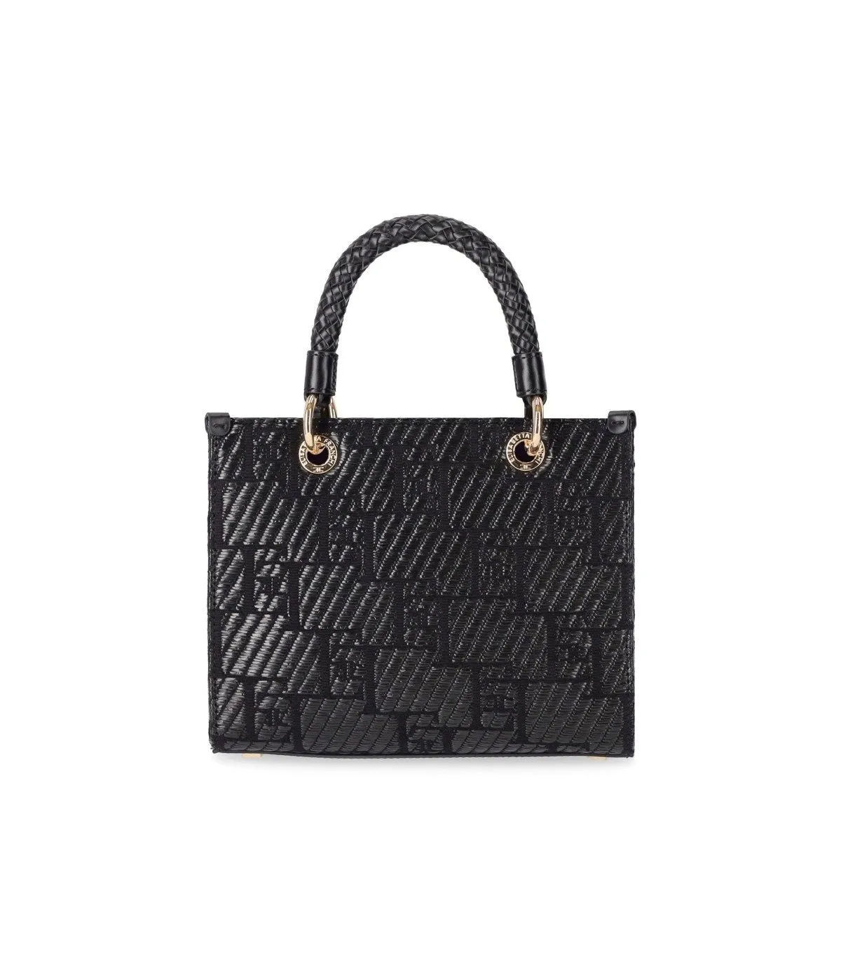 Elisabetta Franchi Black Jacquard Raffia Small Handbag