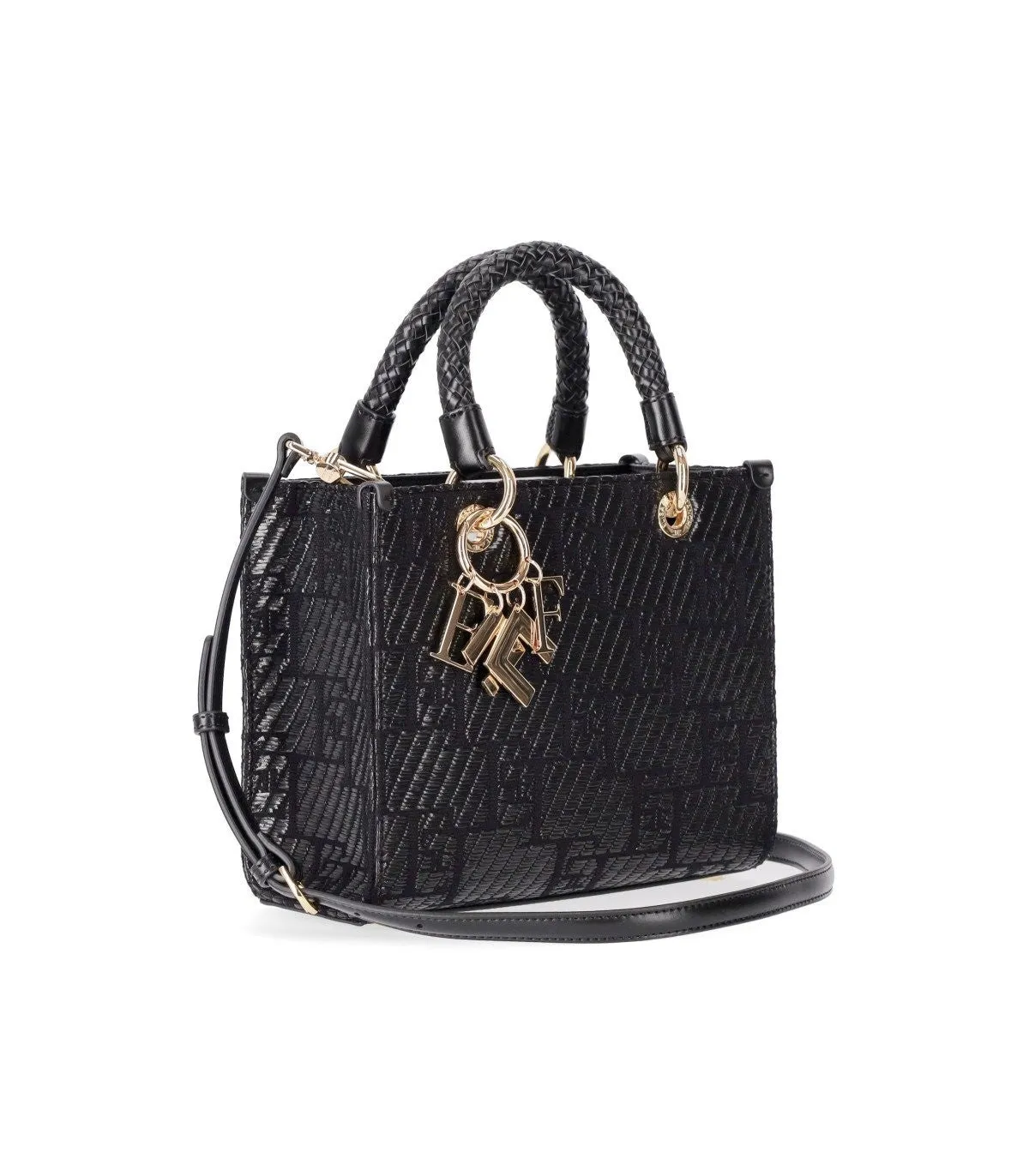 Elisabetta Franchi Black Jacquard Raffia Small Handbag