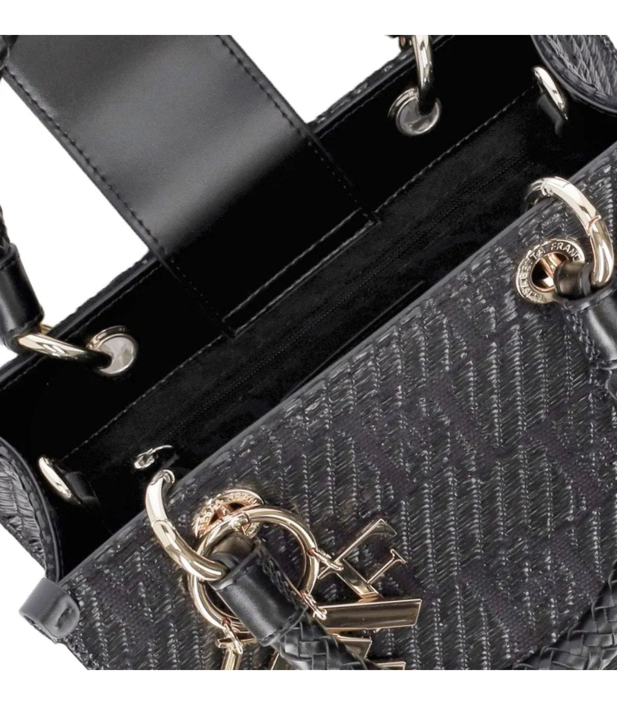 Elisabetta Franchi Black Jacquard Raffia Small Handbag
