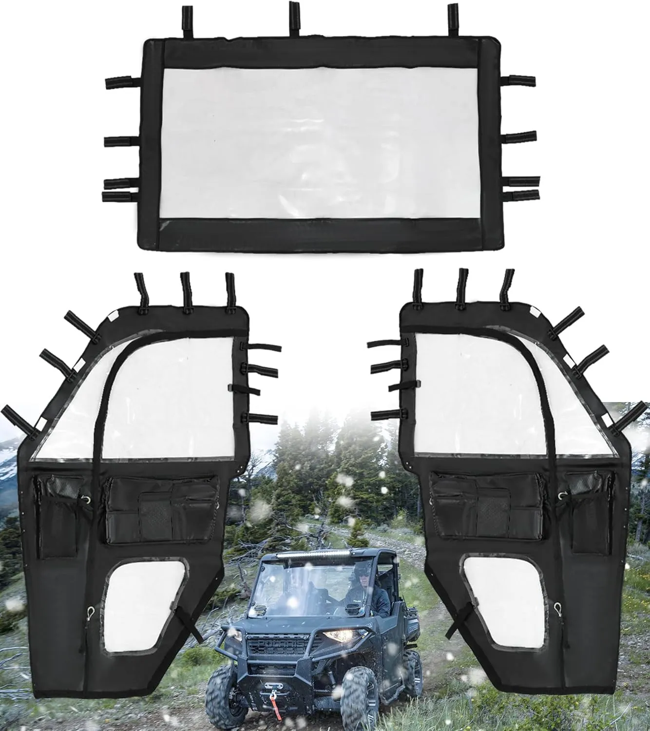ELITEWILL Soft Window Doors and Soft Front Windshield Compatible with Ranger XP 1000, UTV Cab Enclosure Upper Doors Enclosed Protection Kit Fit for Polaris Ranger XP 1000 2017-2025