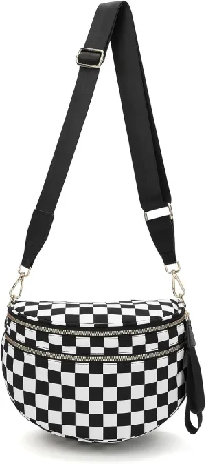 Emmafy Crossbody Bag for Women 2025–Trendy Checkered Purse with Adjustable Strap, Water-Resistant Nylon, Spacious Fanny Pack