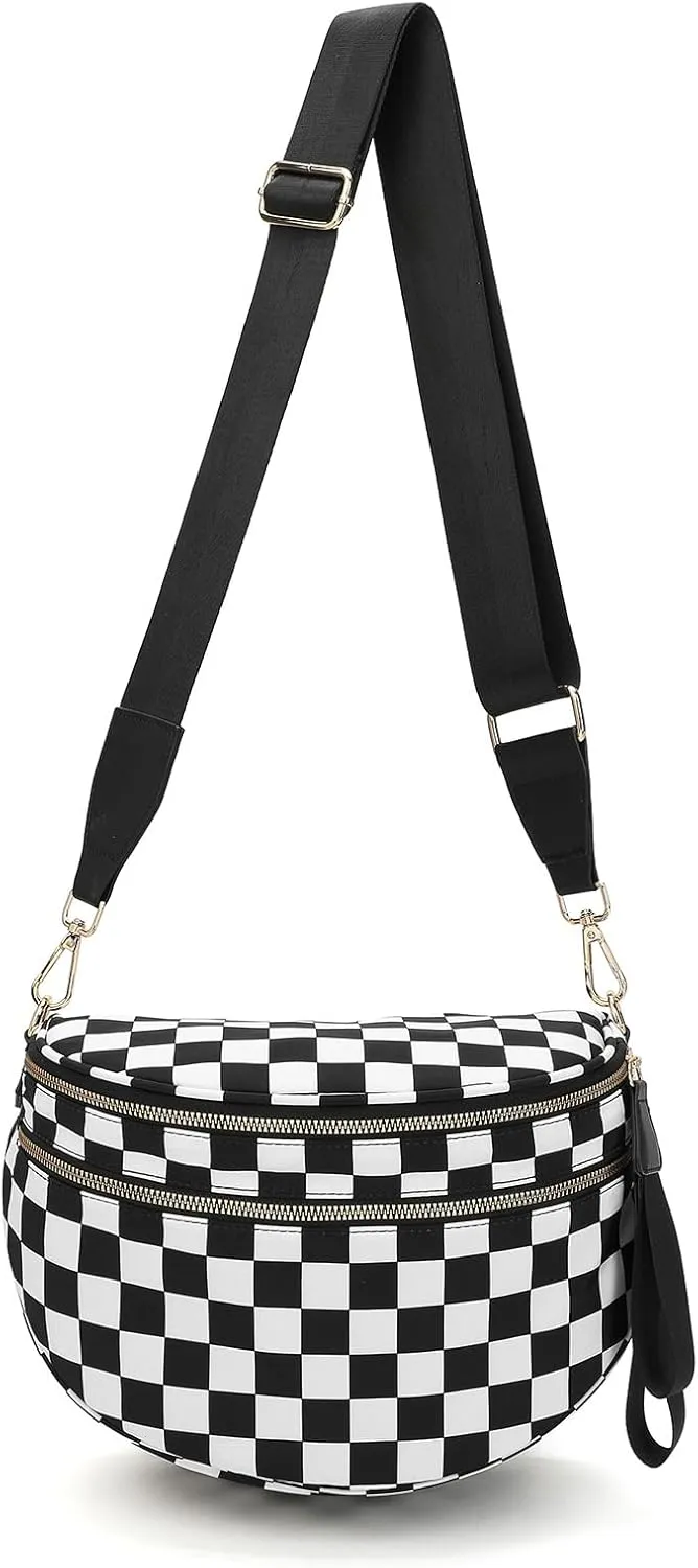 Emmafy Crossbody Bag for Women 2025–Trendy Checkered Purse with Adjustable Strap, Water-Resistant Nylon, Spacious Fanny Pack