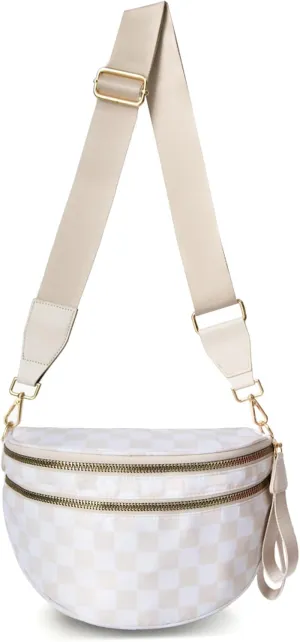 Emmafy Crossbody Bag for Women 2025–Trendy Checkered Purse with Adjustable Strap, Water-Resistant Nylon, Spacious Fanny Pack