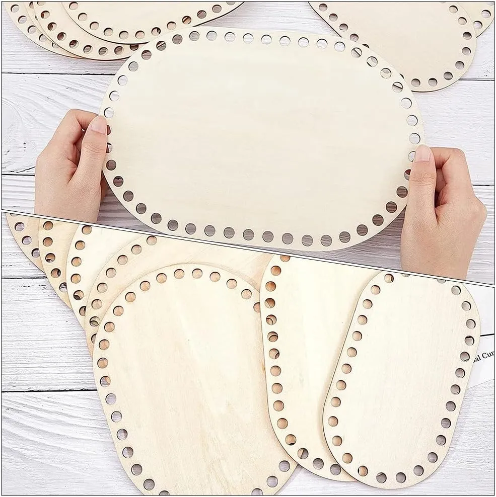 EXCEART 10Pcs Wooden Oval Craft Base for DIY Purses & Bags