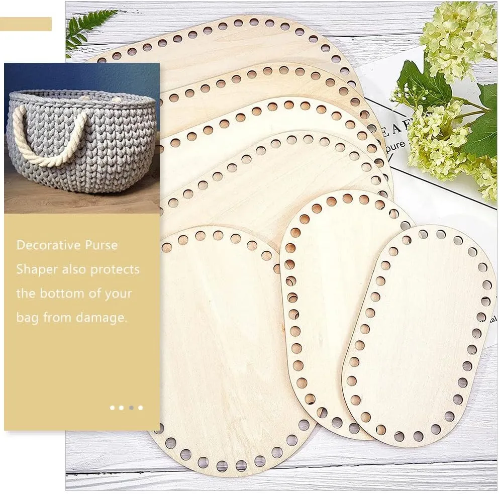 EXCEART 10Pcs Wooden Oval Craft Base for DIY Purses & Bags