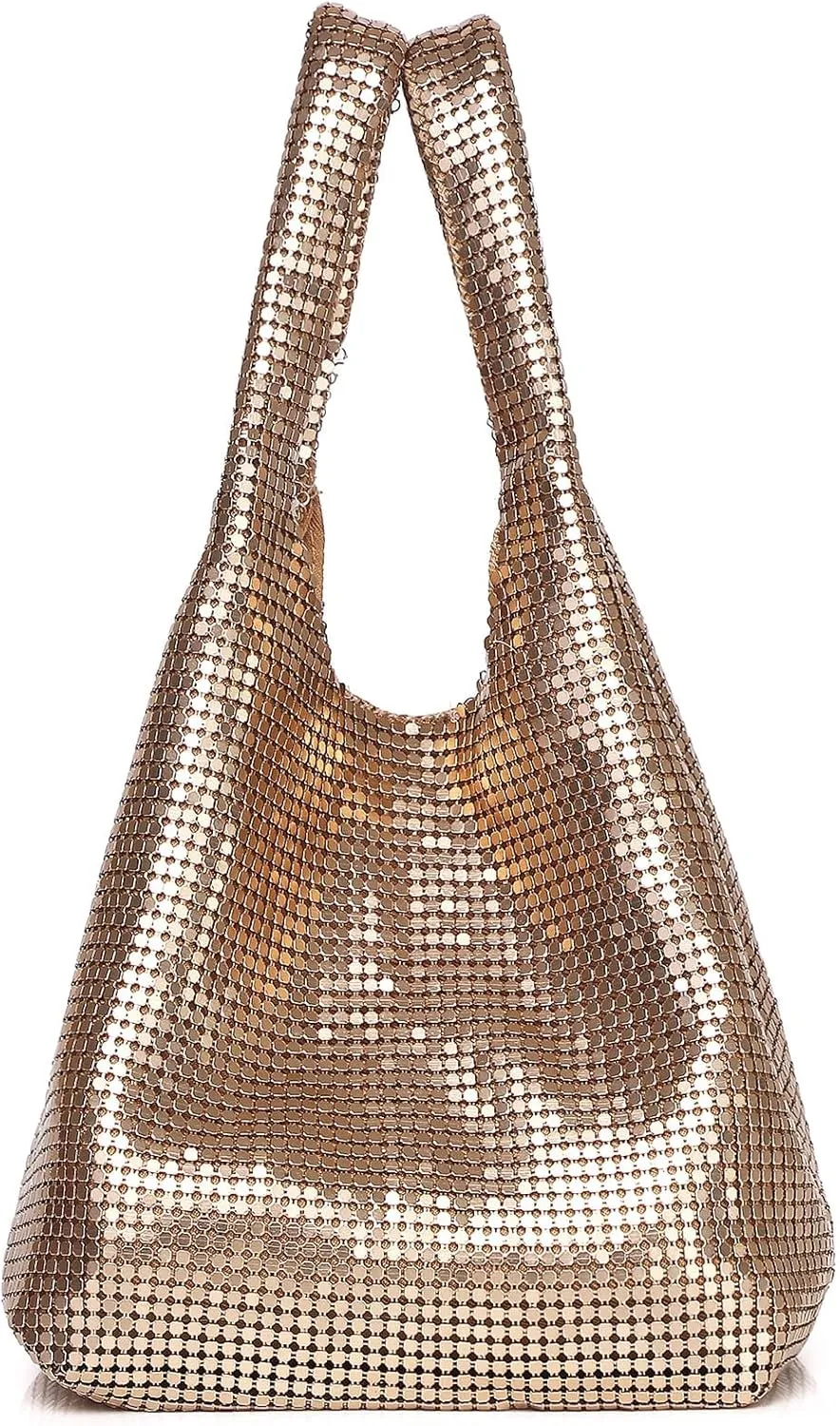Extra Small Evening Bag Metallic Mesh Clutch Wristlet Purses for Women Formal Evening Pouch Bag Chic Party Handbag