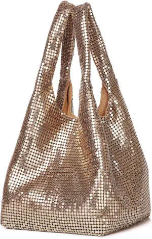 Extra Small Evening Bag Metallic Mesh Clutch Wristlet Purses for Women Formal Evening Pouch Bag Chic Party Handbag