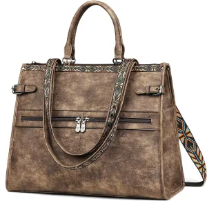 FADEON Laptop Bag for Women Designer PU Leather Large Tote Bags Packpack Purses with 15.6 Laptop Compartment Shoulder Handbag