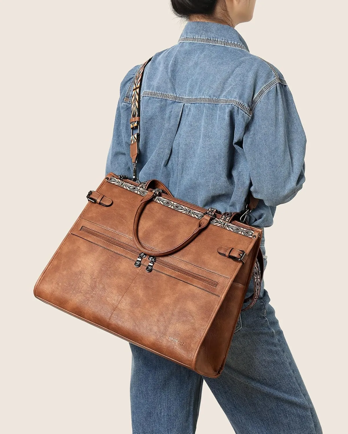FADEON Laptop Bag for Women Designer PU Leather Large Tote Bags Packpack Purses with 15.6 Laptop Compartment Shoulder Handbag