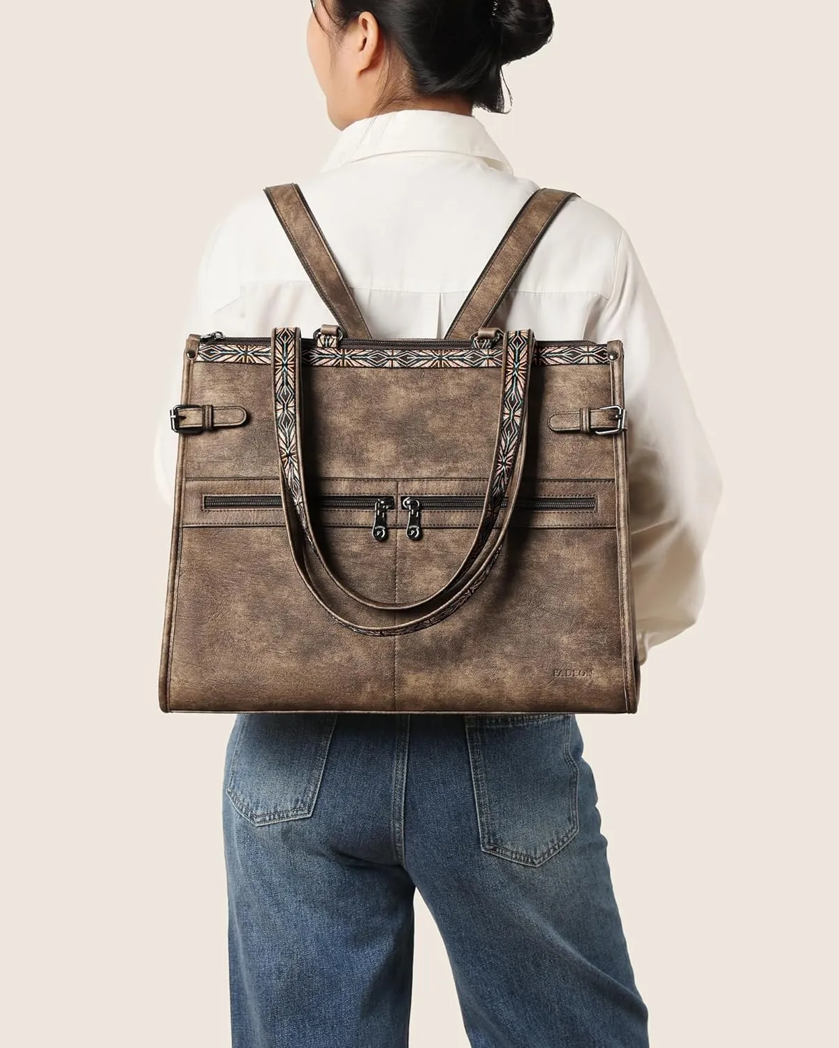 FADEON Laptop Bag for Women Designer PU Leather Large Tote Bags Packpack Purses with 15.6 Laptop Compartment Shoulder Handbag