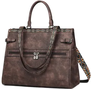 FADEON Laptop Bag for Women Designer PU Leather Large Tote Bags Packpack Purses with 15.6 Laptop Compartment Shoulder Handbag