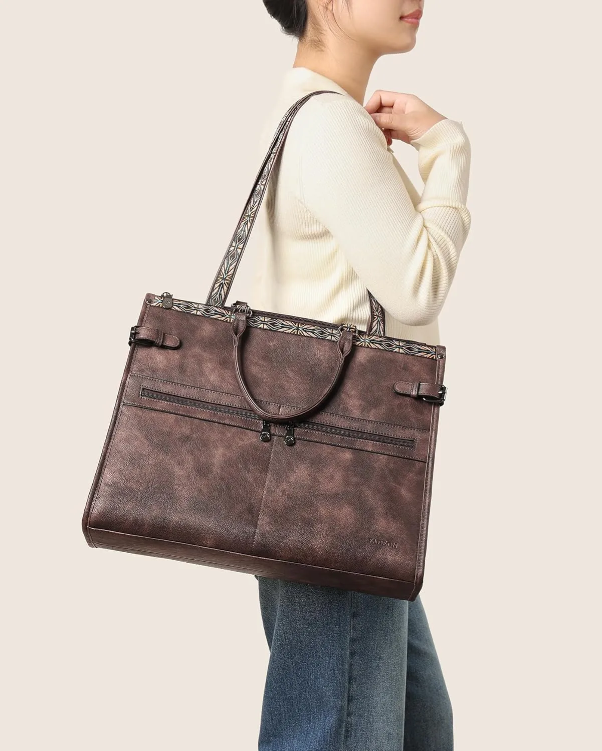 FADEON Laptop Bag for Women Designer PU Leather Large Tote Bags Packpack Purses with 15.6 Laptop Compartment Shoulder Handbag