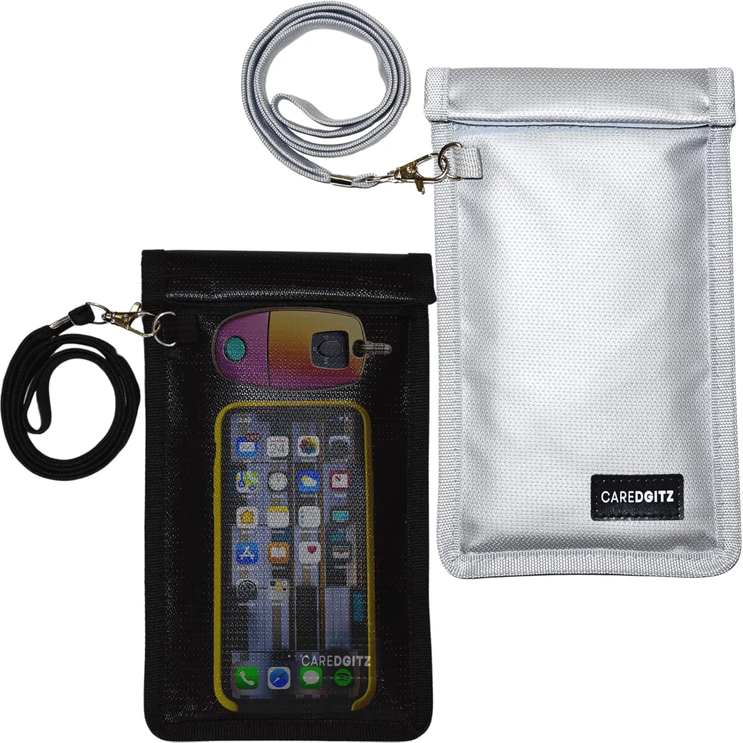 Faraday Bags for Phones - Faraday Bag for Key Fob Protector with Lanyard, RFID Signal Blocker for Car Keys Anti-Theft, Cell Phone Jammer Blocking Pouch Anti-Hacking, Shielding Case 2 Packs