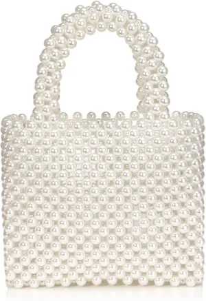 Fashion Top Handle Bag for Women Pearl Satchel Elegant Square Bag Prom Party Wedding Handbag and Purse，bag946OWOISS