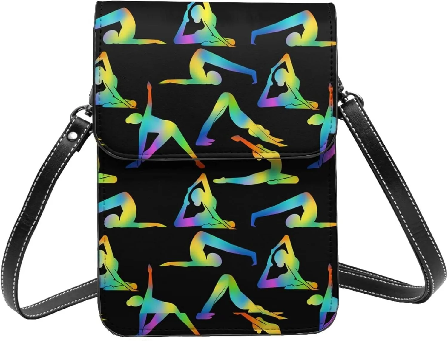 female silhouettes yoga pose black Crossbody Cell Phone Purse for Women Girls Leather Mini Cross Body Bags Small Shoulder Bags