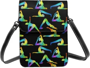 female silhouettes yoga pose black Crossbody Cell Phone Purse for Women Girls Leather Mini Cross Body Bags Small Shoulder Bags