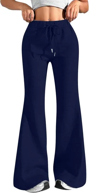 Flare Sweatpants Women Fleece Lined Comfy Warm Wide Leg Sweatpants Casual Soft Elastic High Waisted Flare Yoga Pants