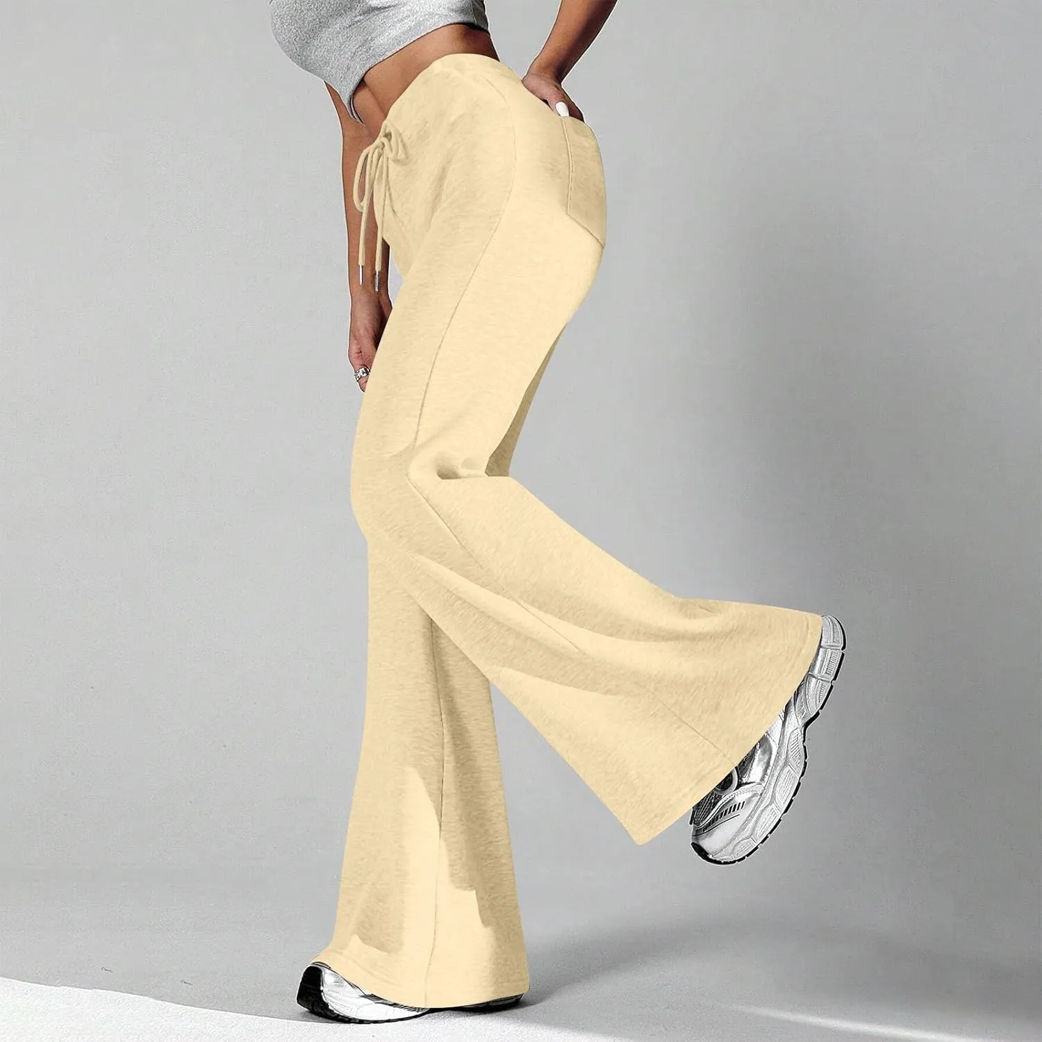 Flare Sweatpants Women Fleece Lined Comfy Warm Wide Leg Sweatpants Casual Soft Elastic High Waisted Flare Yoga Pants