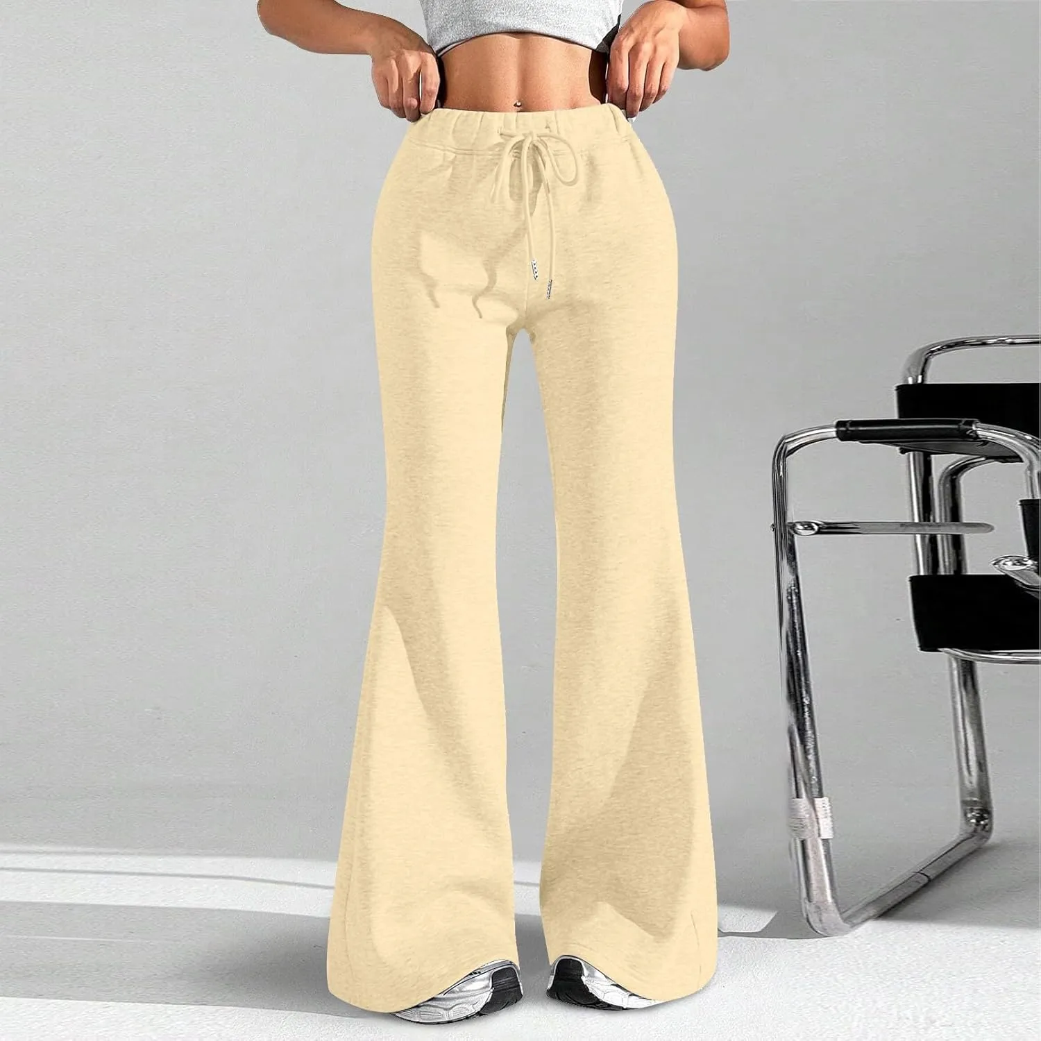 Flare Sweatpants Women Fleece Lined Comfy Warm Wide Leg Sweatpants Casual Soft Elastic High Waisted Flare Yoga Pants