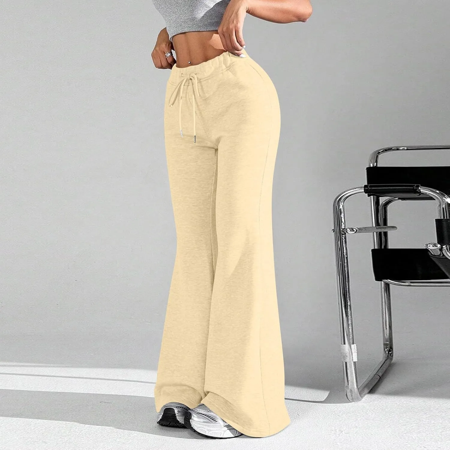 Flare Sweatpants Women Fleece Lined Comfy Warm Wide Leg Sweatpants Casual Soft Elastic High Waisted Flare Yoga Pants