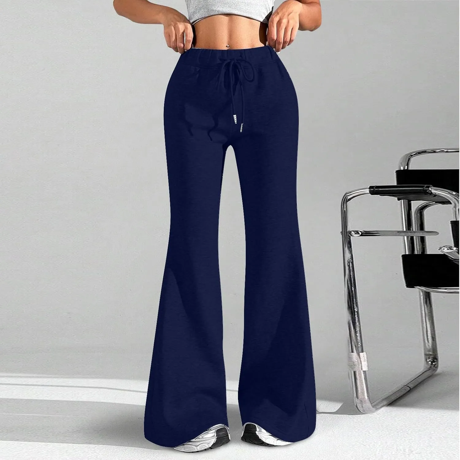 Flare Sweatpants Women Fleece Lined Comfy Warm Wide Leg Sweatpants Casual Soft Elastic High Waisted Flare Yoga Pants