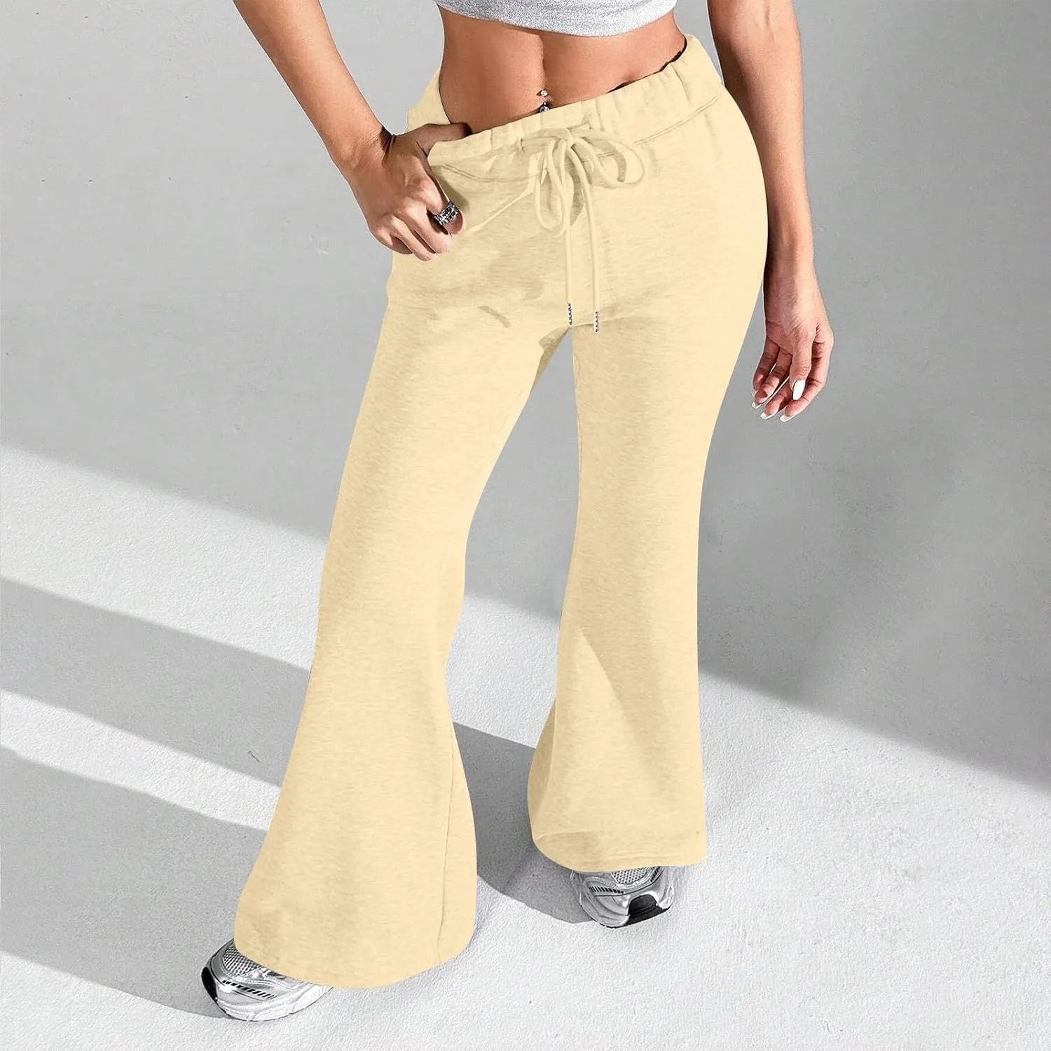 Flare Sweatpants Women Fleece Lined Comfy Warm Wide Leg Sweatpants Casual Soft Elastic High Waisted Flare Yoga Pants