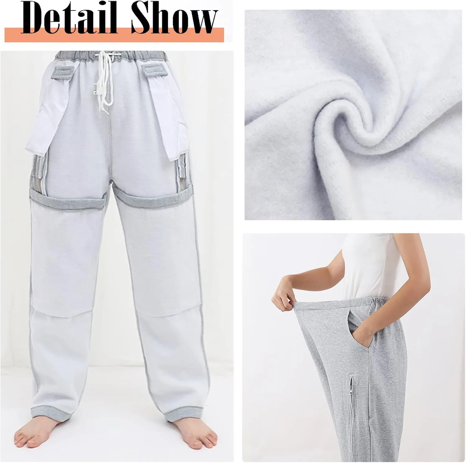 Fleece Lined Catheter Leg Bag Pants - Urine Bag Pants with Double Pockets for Men & Women - Holds (2) 2000ml Leg Bags - Compatible with Nephrostomy, Foley, Suprapubic & Biliary Catheters (Black，M)