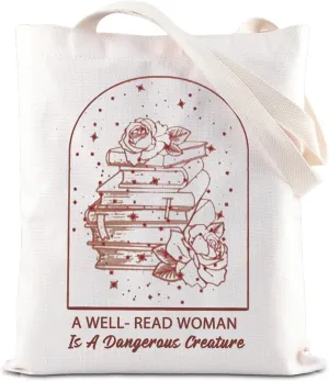 FOTAP Bookish Librarian Gift A Well Read Women Is A Dangerous Creature Tote Bag Book Lover Gift Readers Gift