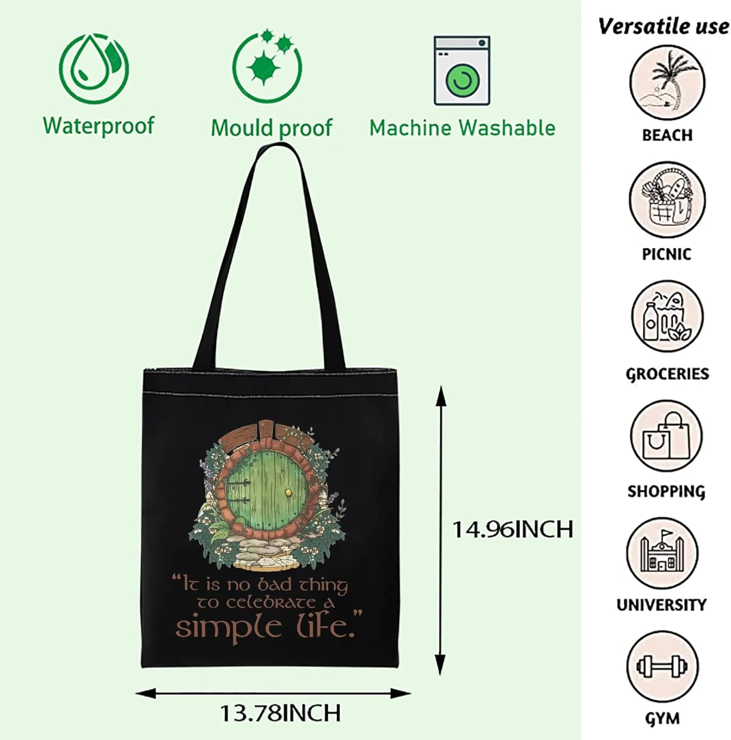 FOTAP Lord Ring Merch Ring Inspire Tote Bag Movie Handbag Fan Gift Hobbit Lover