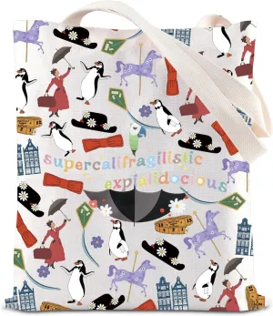 FOTAP Mary Inspire Tote Bag Supercalifragilistic Umbrella Mary Handbag Mary Musicals Lover Gift Mary Movie Shoulder Bag