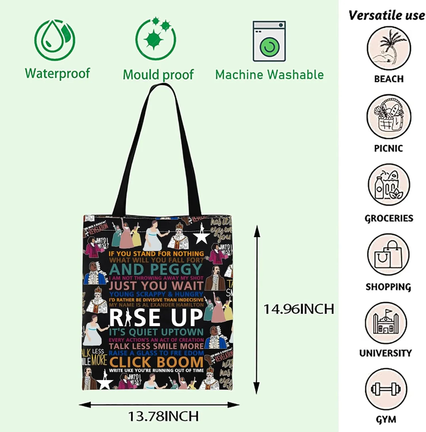 FOTAP Musical Movie Quotes Tote Bag Musical Inspire Shoulder Bag Drama Musical Lover Gift