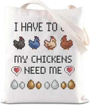 FOTAP Valley Game Inspired I Have To Go My Chicken Need Me Tote Bag Video Game Gifts Pixel Chicken Lover Gift Gamer Gift