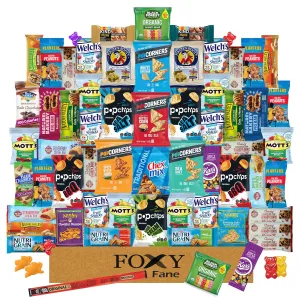 Foxy Fane 60-Count Holiday Gift Box - Assortment of 60 Healthy Snacks & Treats - Perfect Variety Pack for Valentine’s Day, Easter, Christmas & New Year’s - Great for Family, Friends, or Office Gifting