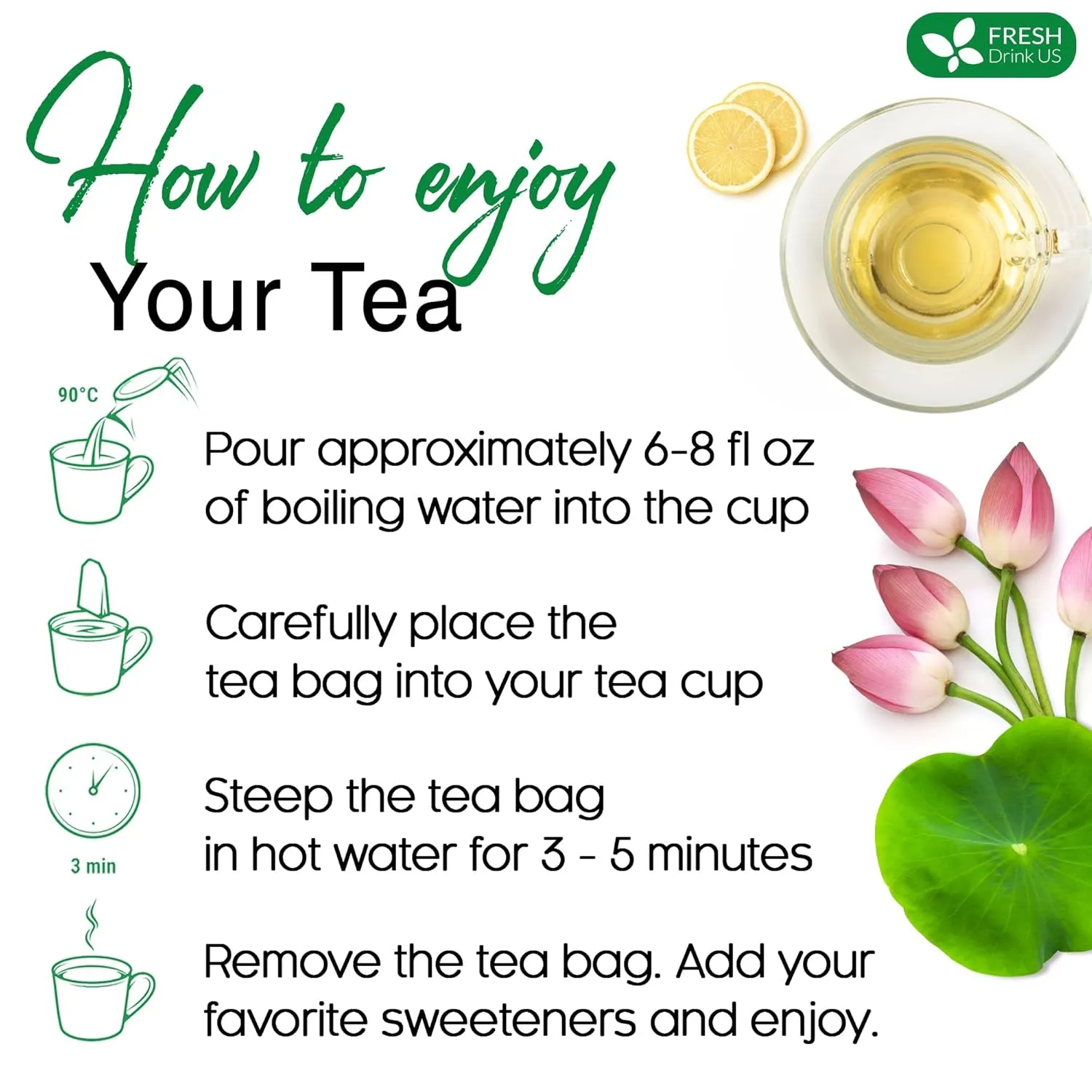FreshDrinkUS, Premium 75 Lotus Leaf Tea Bags, 100% Natural & Pure from Lotus Leaves. Loose Leaf Lotus Herbal Tea. Made with Eco-Conscious Tea Bags. No Sugar, No Caffeine, No Gluten, Vegan.