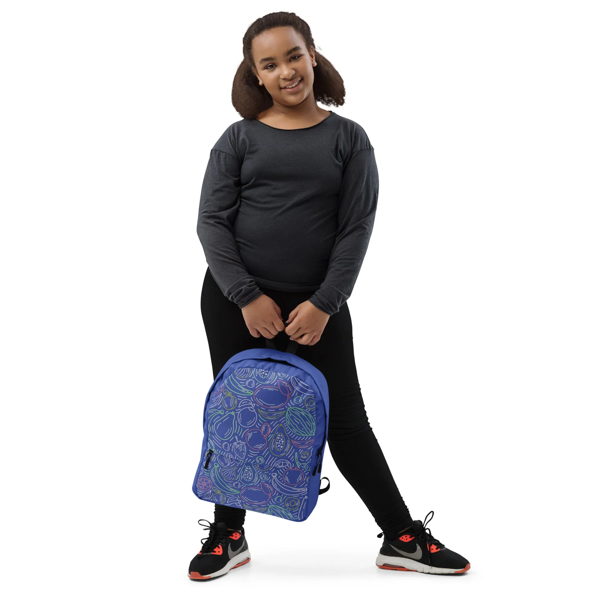 Fruit Frenzy Backpack - Colorful Outlines on Blue Bliss