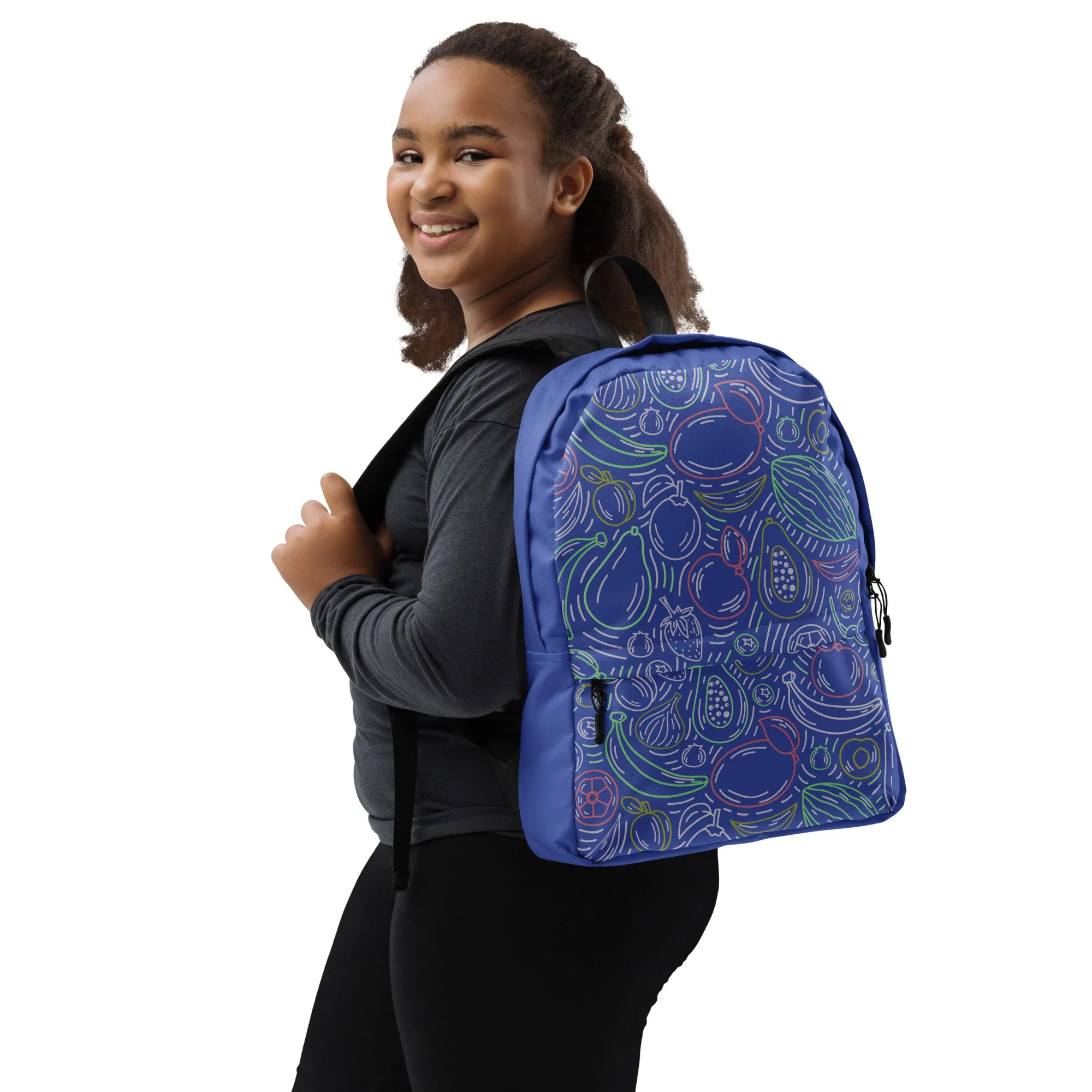 Fruit Frenzy Backpack - Colorful Outlines on Blue Bliss