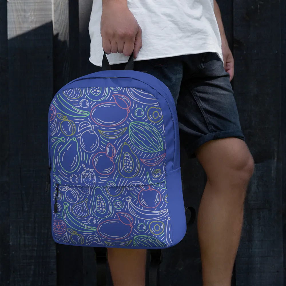 Fruit Frenzy Backpack - Colorful Outlines on Blue Bliss