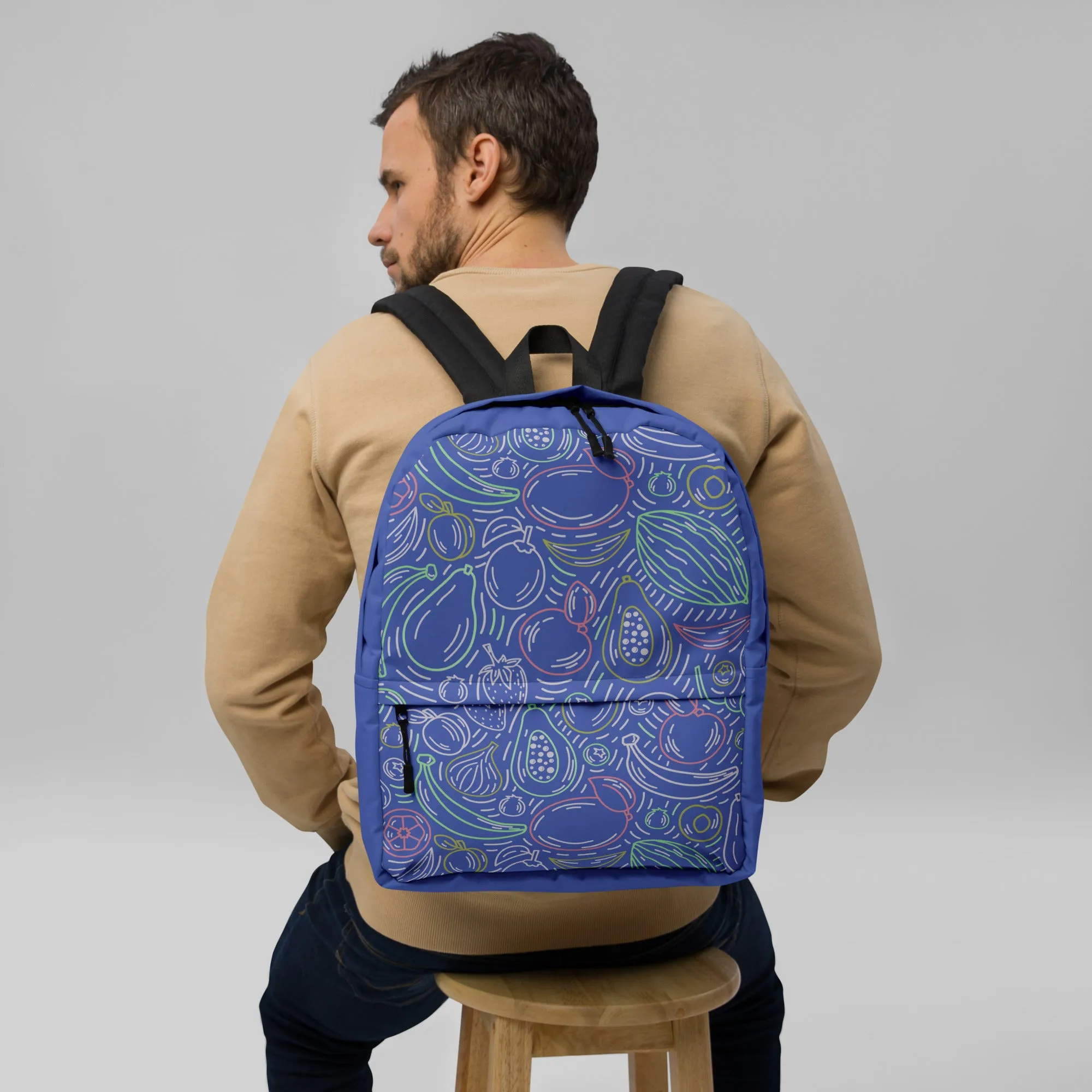 Fruit Frenzy Backpack - Colorful Outlines on Blue Bliss