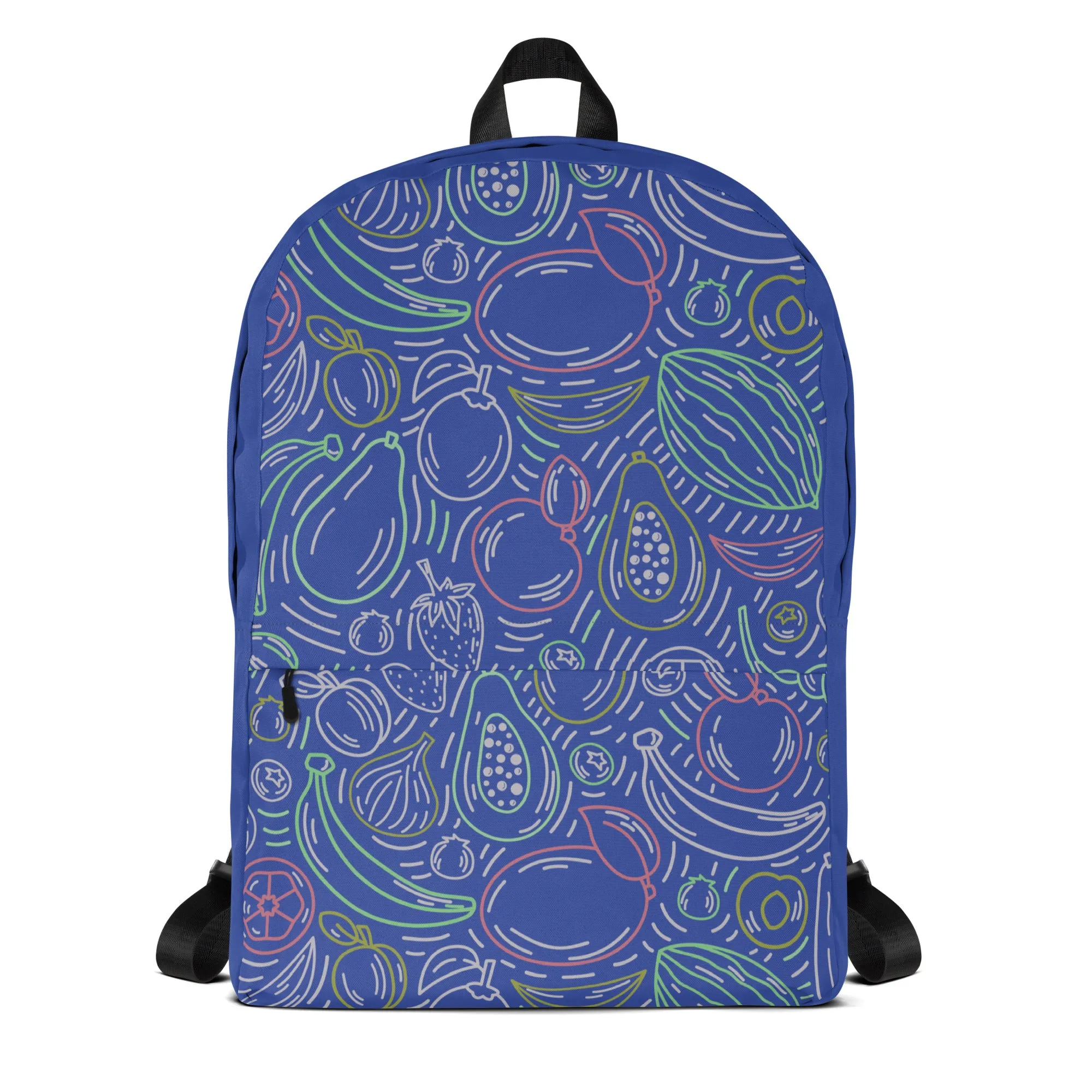 Fruit Frenzy Backpack - Colorful Outlines on Blue Bliss