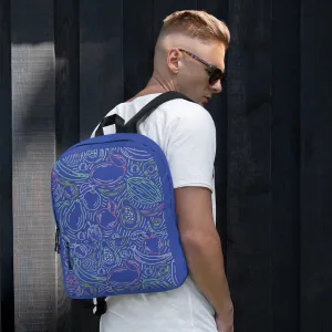 Fruit Frenzy Backpack - Colorful Outlines on Blue Bliss