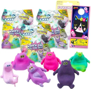 Funkee Catz Squishy Toy Mystery Pack - Funkee Catz Blind Bag Bundle with 3 Cat Figure Soft Stress Relief Toy Blind Bags Plus Stickers | Cat Squishy Figure for Kids