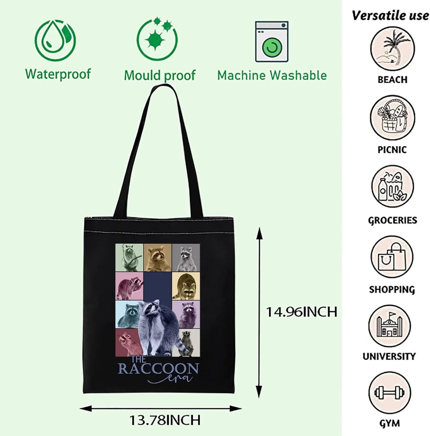 Funny Raccoon Era Tote Bag - Raccoon Lovers Handbag, Animal Print, Trash Panda Gift