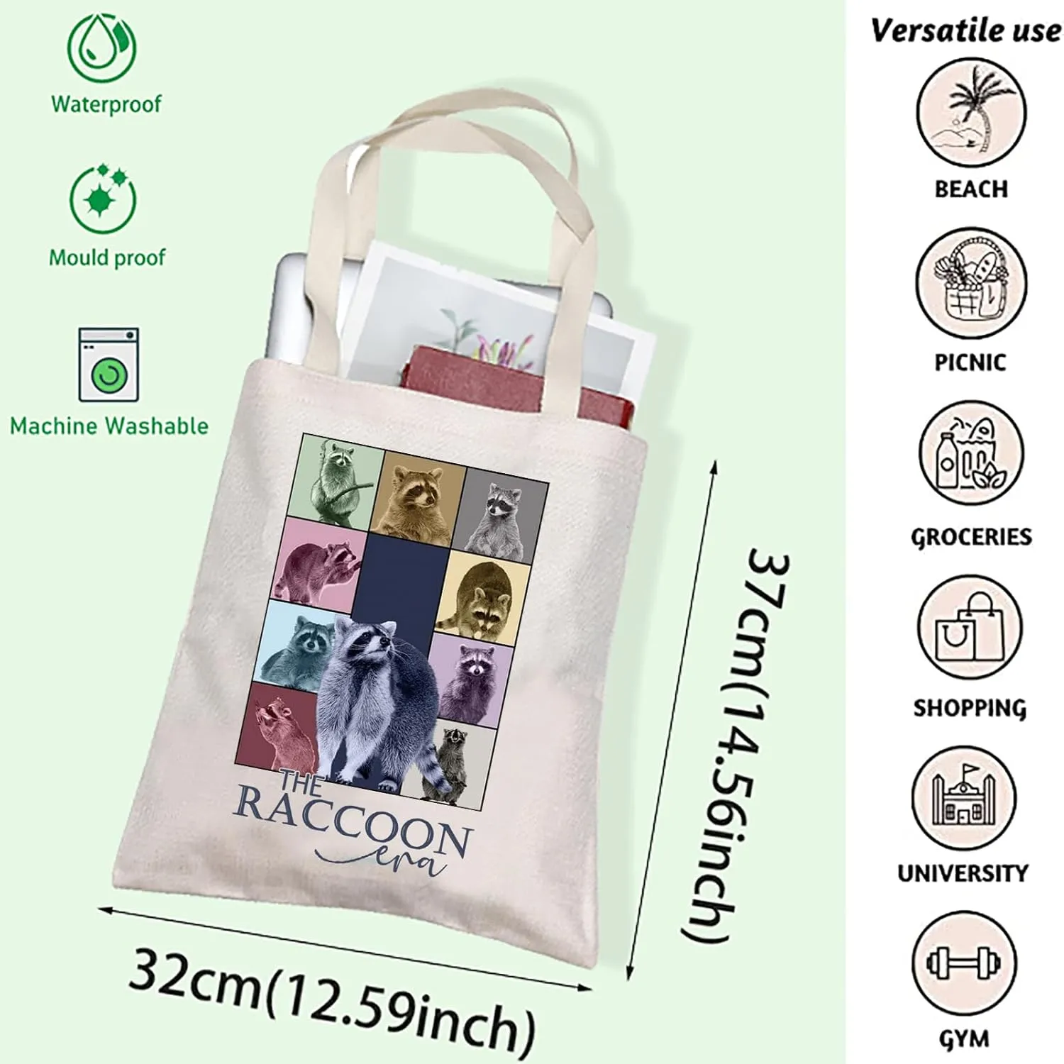 Funny Raccoon Era Tote Bag - Raccoon Lovers Handbag, Animal Print, Trash Panda Gift