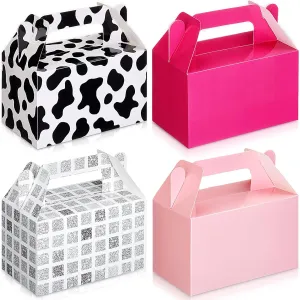 Fuyoooo 36 Pcs Disco Cowgirl Party Decorations Western Pink Cowgirl Treat Boxes Goodie Candy Cow Print Boxes with Handles for Birthday Bachelorette 80s 90s Wild West Disco Party Decorations