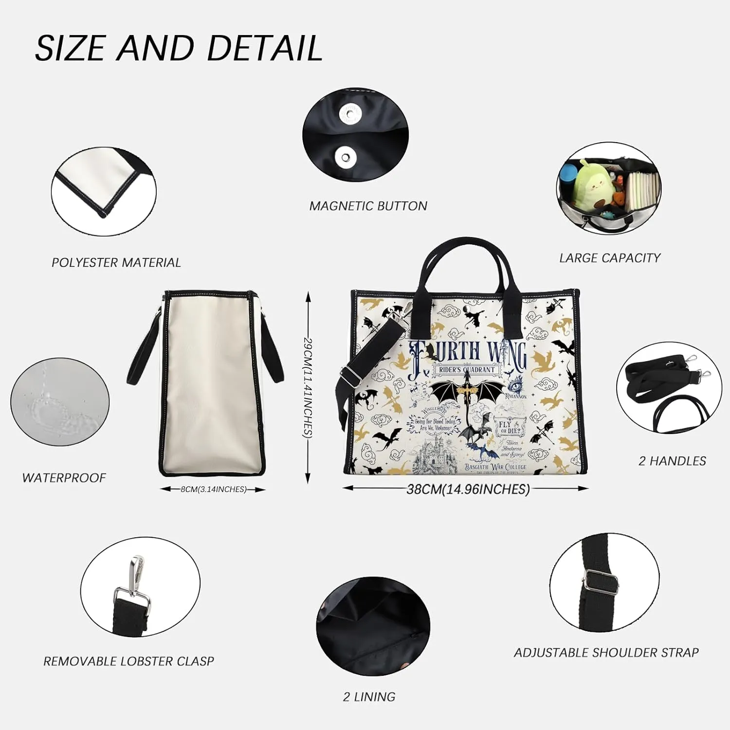 FW Merch FW Inspire Tote Bag Fly Or Die Quote Handbag Fantasy Reader Gift Dragon Rider Shoulder Bag