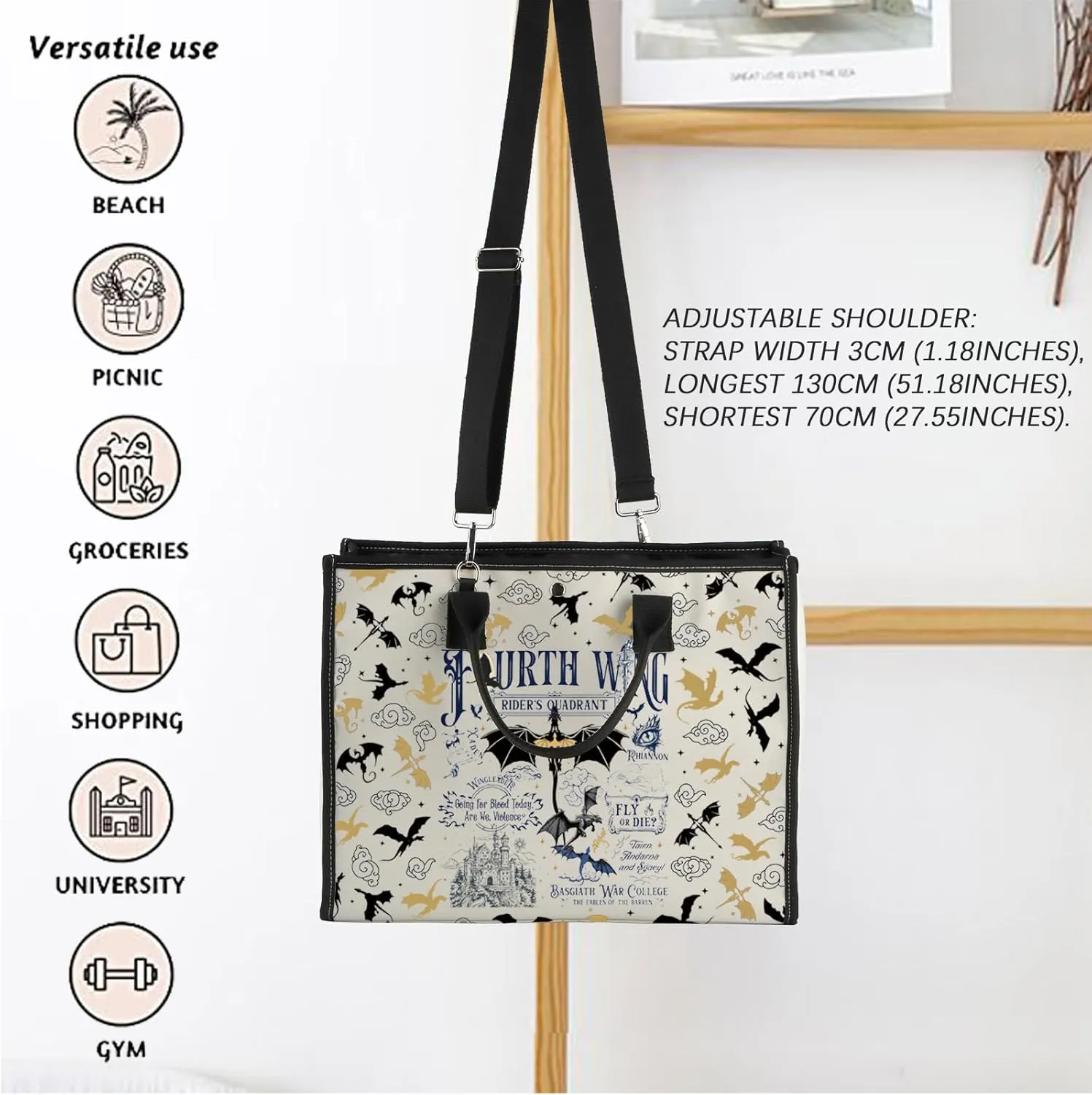 FW Merch FW Inspire Tote Bag Fly Or Die Quote Handbag Fantasy Reader Gift Dragon Rider Shoulder Bag