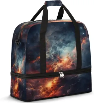 Galaxy Nebula Sky Colorful Travel Duffel Bag with Foldable Shoe Compartment Shoulder Tote Travel Weekend Bag Sports Gym Overnight Bags