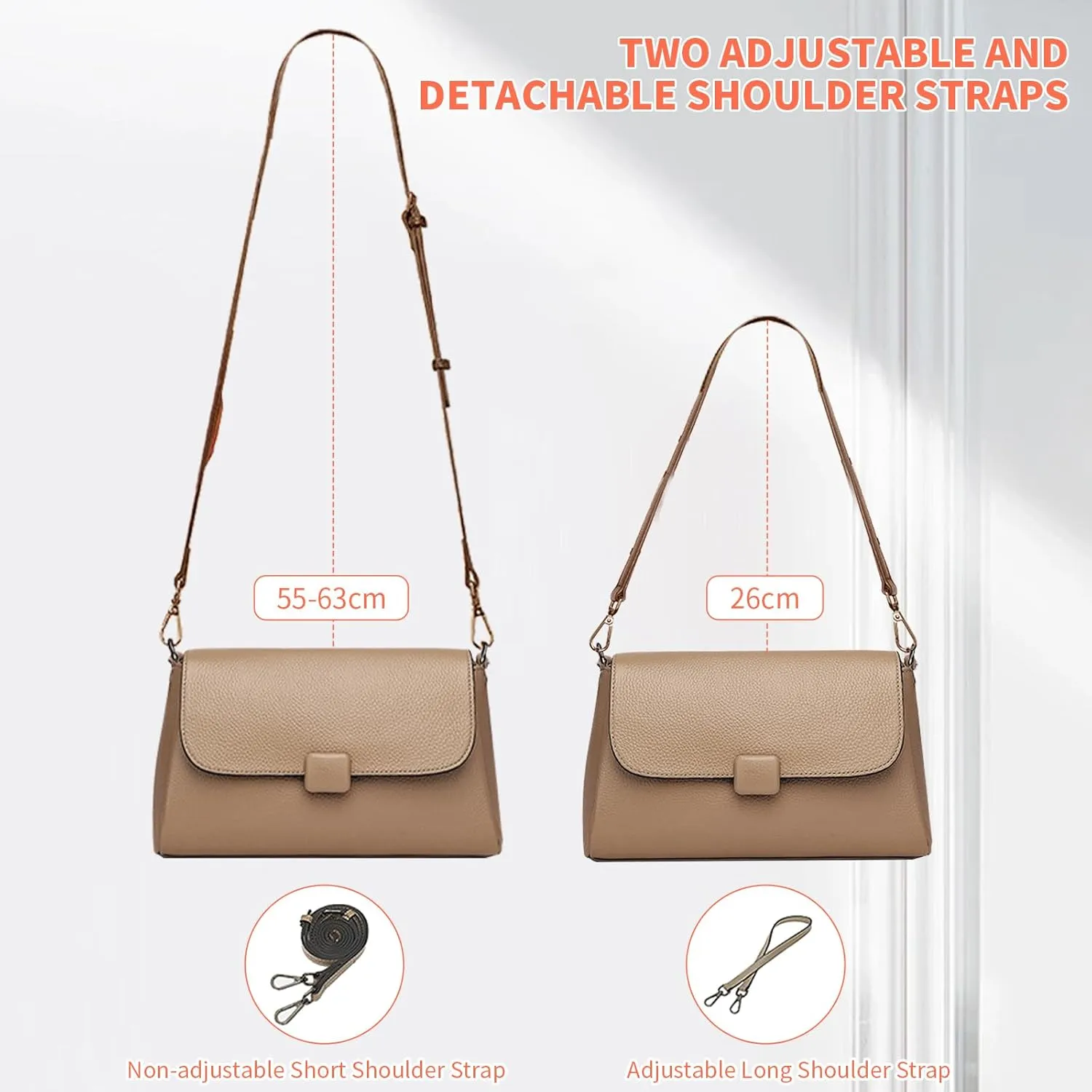 Genuine Leather Crossbody Bag for Women, Small Soft Cowhide Shoulder Purse, Magnetic Closure, Adjustable Strap